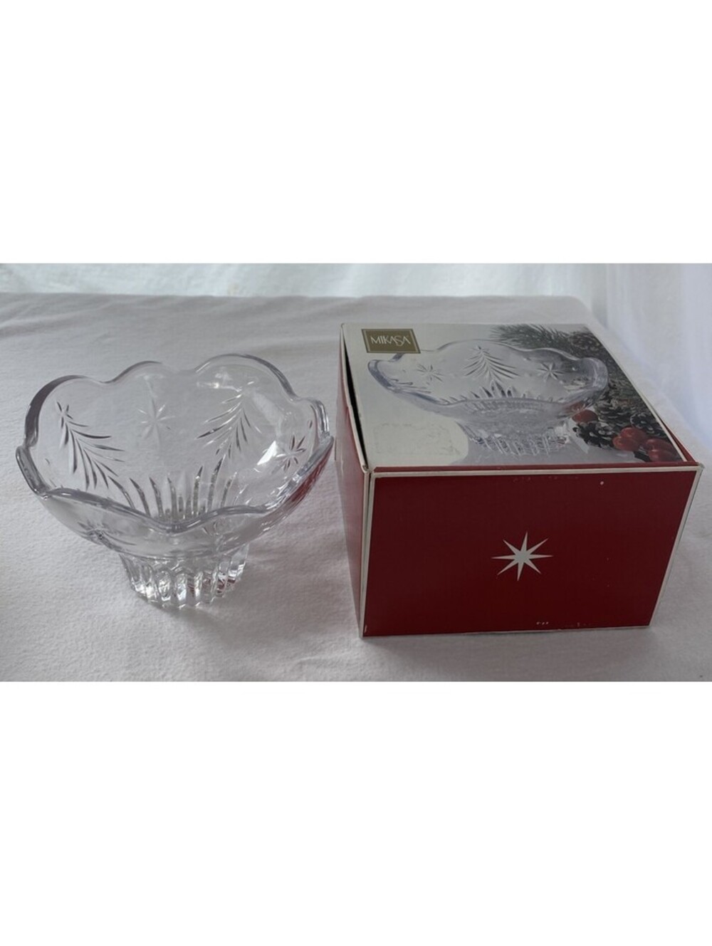 Mikasa 6" Crystal Footed Bowl Celebration Christmas Night With Box; Made In USA
